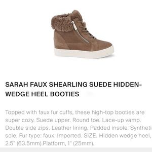 J Slides Sarah Suede Hidden Wedge Sneakers Size 8.5 Taupe Faux Fur Detail